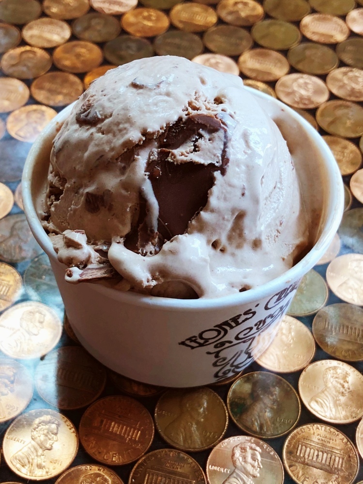 Creamy milk chocolate ice cream with a thick ribbon of Nutella.
