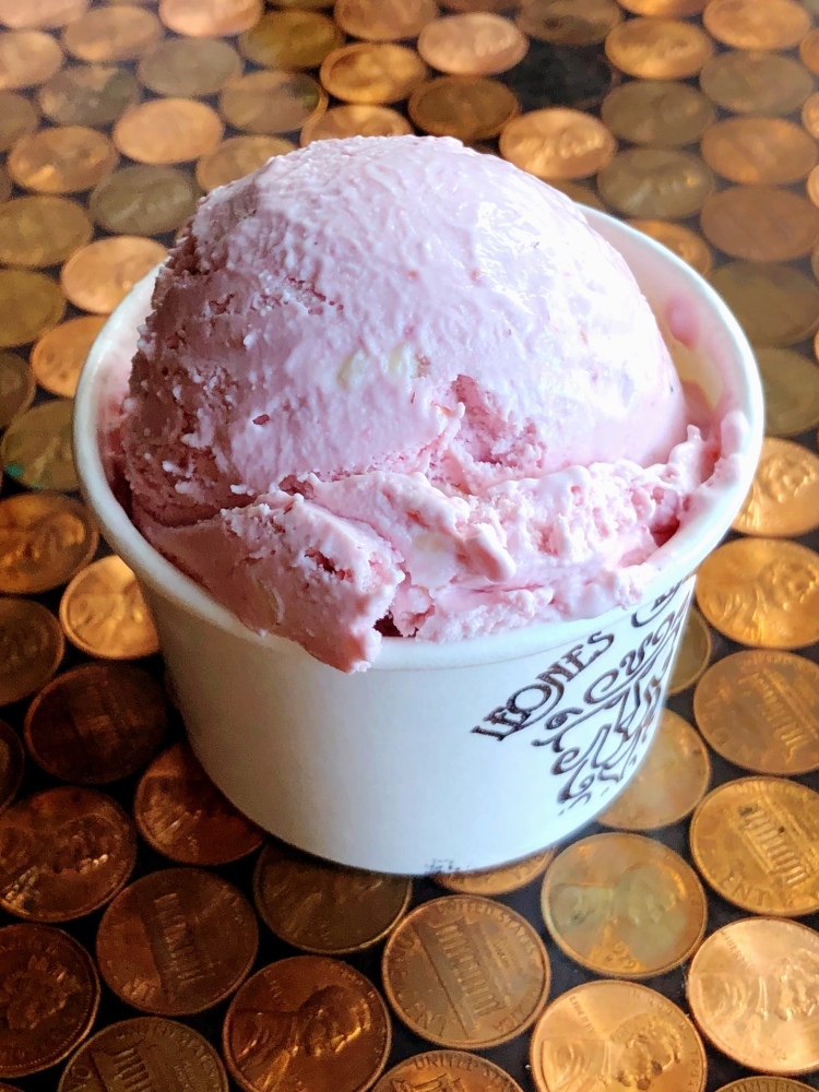 Our red raspberry ice cream is brightened with the addition of cream cheese and mini white chocolate chips!