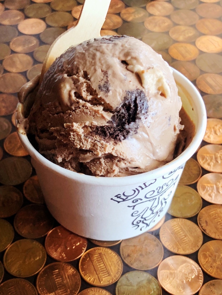 Chocolate ice cream heaped with pieces of graham crackers, oreos, and marshmallows-- so addictive!