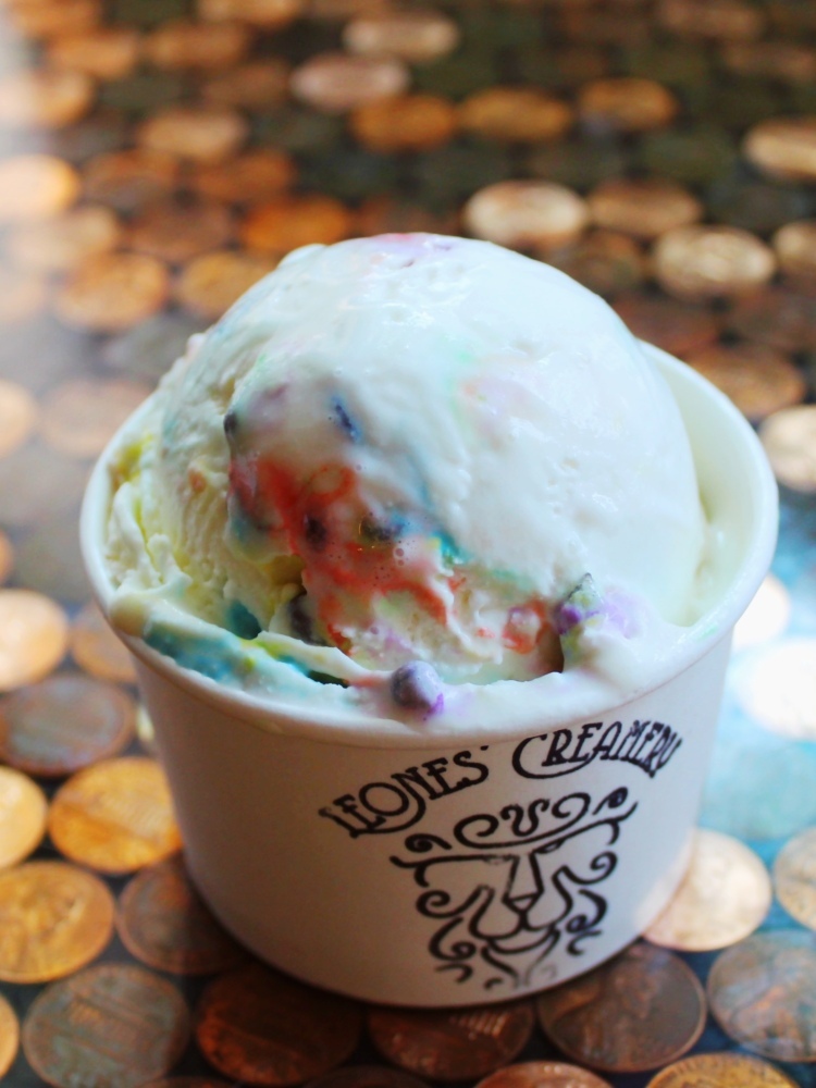 Our creamy salted caramel ice cream, full of colorful chocolate-covered sunflower seeds!