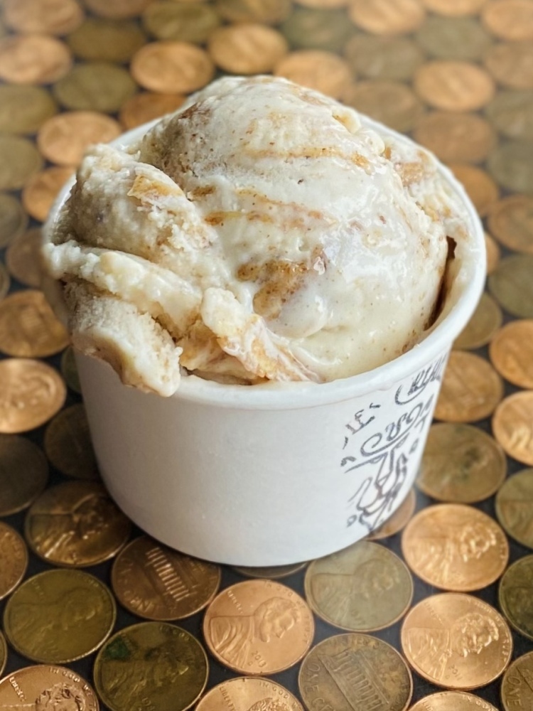 Creamy cinnamon coconut ice cream, swirled with chopped dates and almond butter.