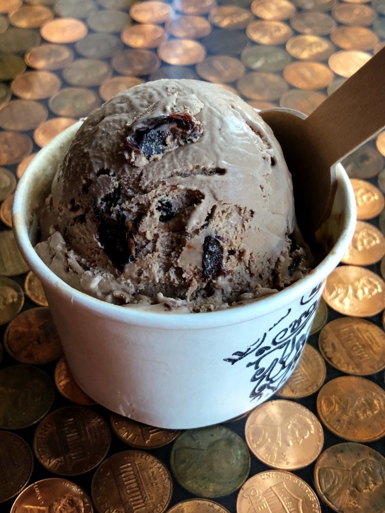 We swirl chopped, dried, tart cherries into creamy chocolate ice cream with a hint of cherry! A crowd-favorite!