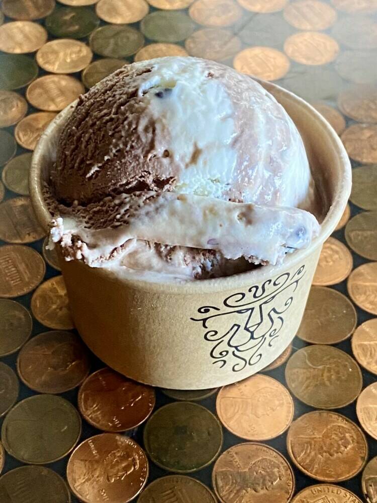 The sister to our Rainbow Trout ice cream! We swirled our Milk Chocolate and Salted Caramel ice creams together, and riddled the whole batch with little chocolate pearls and toffee bits.