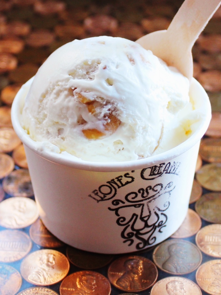 Vegan, salted caramel coconut ice cream with crunchy salted cashews.